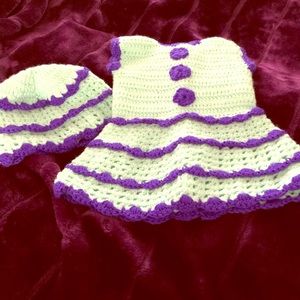 Handmade baby girl crochet dress and matching hat